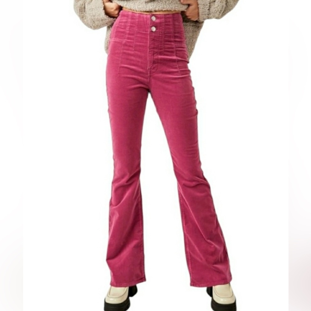 Free People We The Free Jayde Cord Flare Jeans High Rise bubblegum pink Size 27